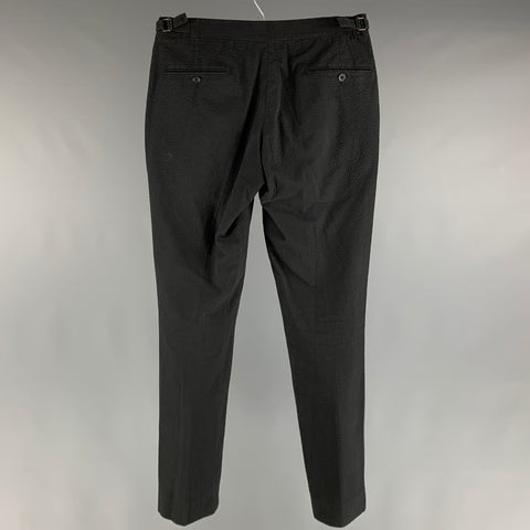 SPENCER HART Size 34 Black Seersucker Cotton Side Tabs Dress Pants