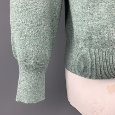 N. PEAL Size L Pistachio Knitted Cashmere V-Neck Pullover Sweater
