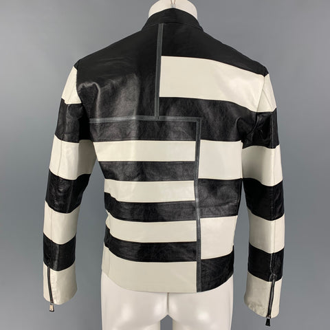 EMPORIO ARMANI Size 40 Black White Stripe Leather Jacket