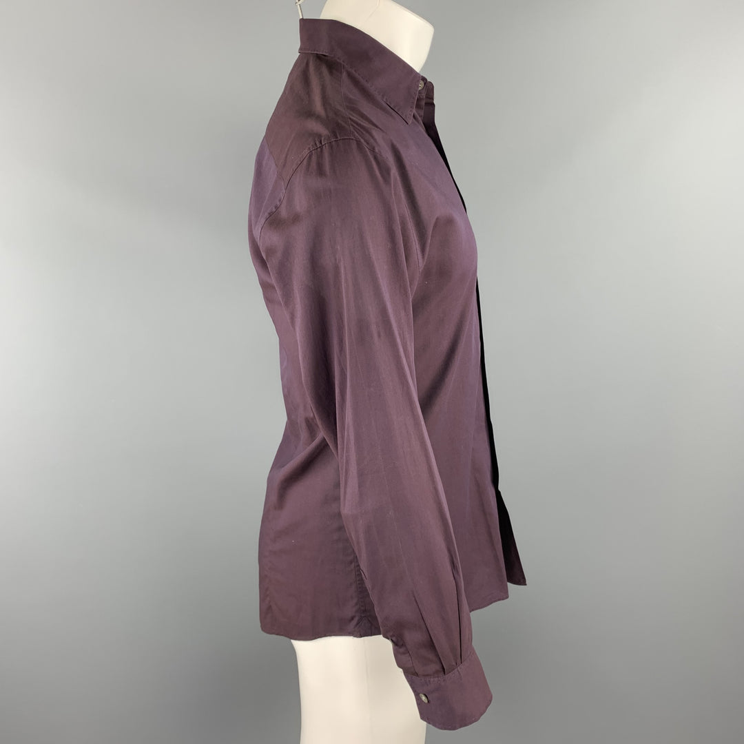 JOHN VARVATOS Taille S Chemise à manches longues boutonnée en coton violet aubergine