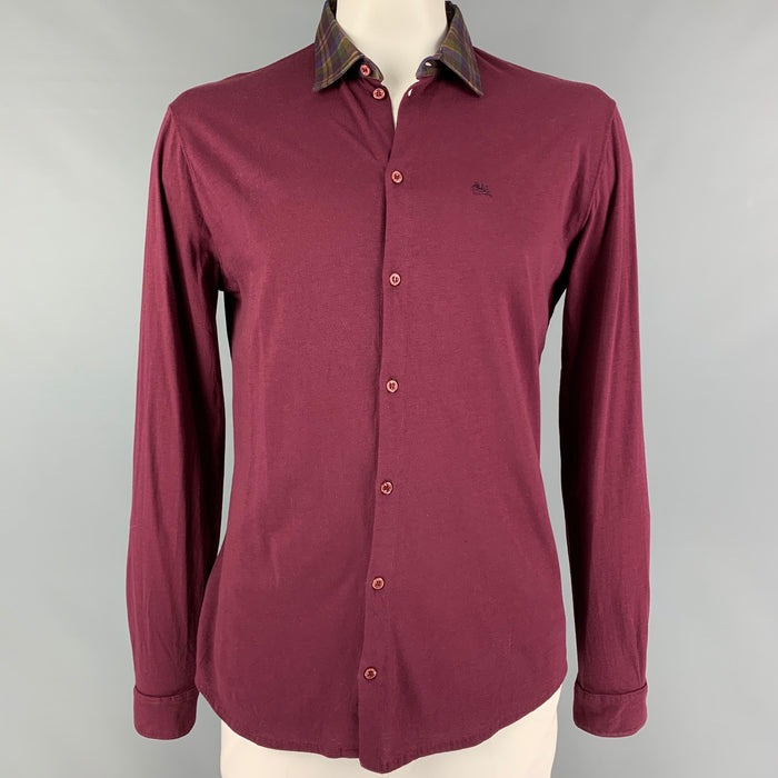 ETRO Size XL Burgundy Cotton Button Up Long Sleeve Shirt