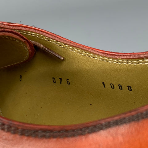STEFANOBI Size 8 Cognac Contrast Stitch Leather Split Toe Lace Up Shoes