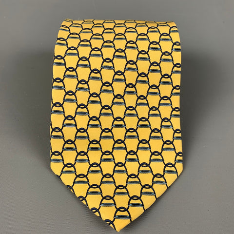 LUCIANO BRUNELLI Yellow Navy Print Silk Tie