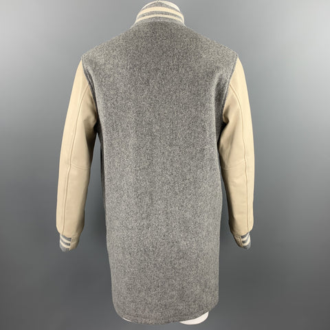 GOLDEN BEAR Size L Grey & Beige Mixed Materials Wool Snaps Coat