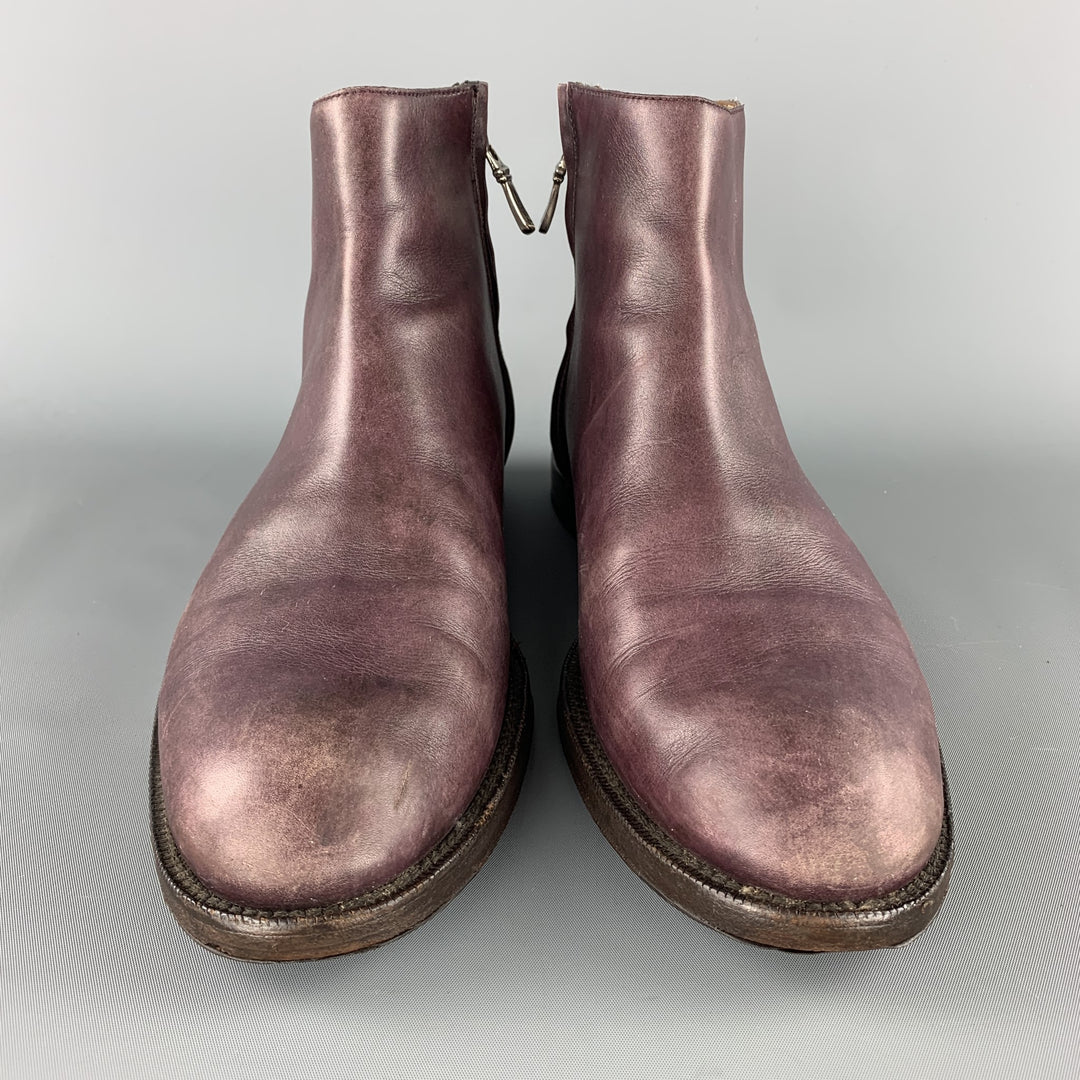 JIMMY CHOO Size 9.5 Plum Purple Leather Side Zipper Ankle Boots