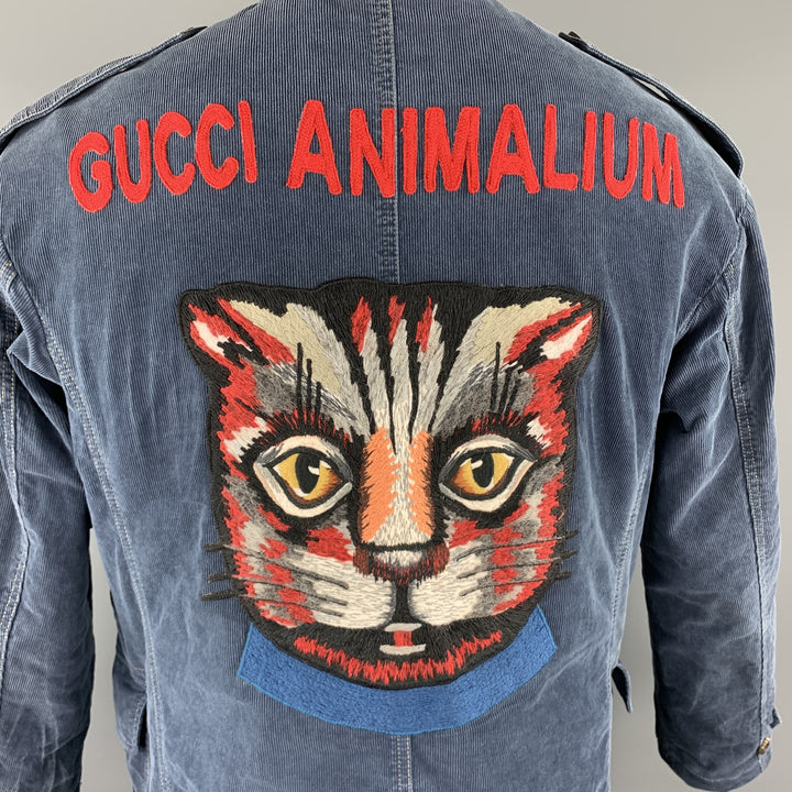 GUCCI Washed Navy Washed Corduroy Embroidered Cat ANIMALIUM Jacket