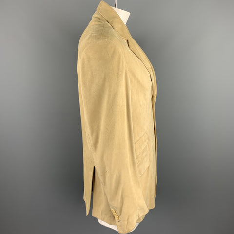 FACONNABLE Size L Khaki Suede Notch Lapel Coat