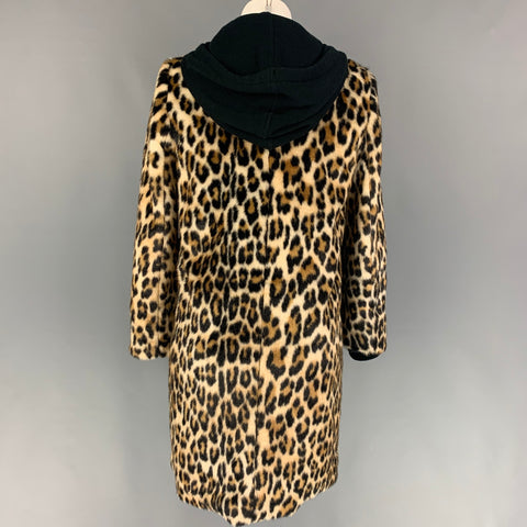 ALICE + OLIVIA Size XS Black Beige Animal Print Acrylic Cotton Hooded Coat