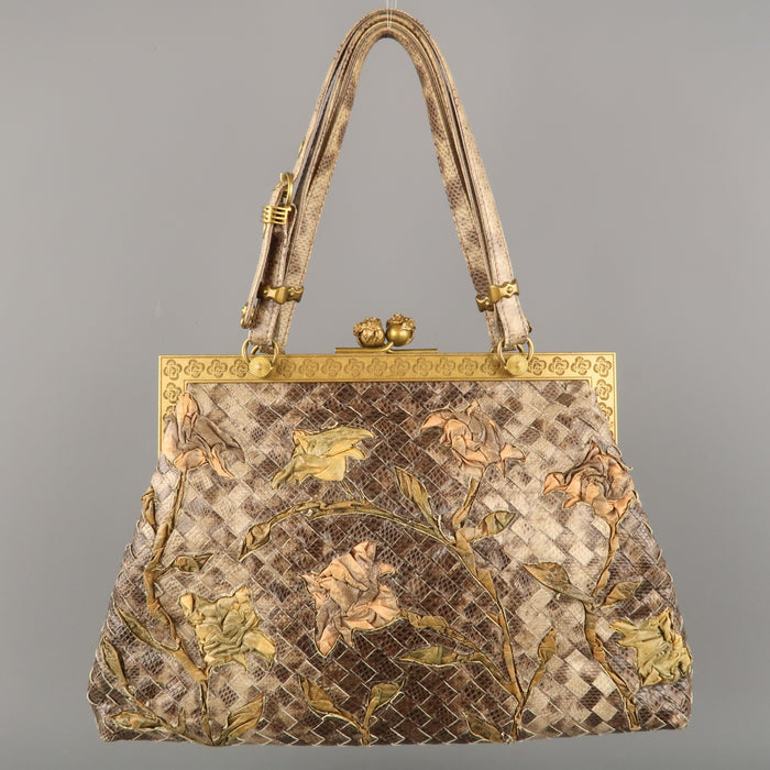 BOTTEGA VENETA Lavorazione Fatta a Aano Taupe Intrecciato Lizard Leather Handbag