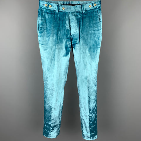GUCCI Size 32 Light Blue Velvet Button Fly Dress Pants