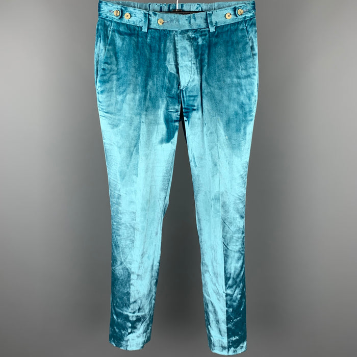 GUCCI Size 32 Light Blue Velvet Button Fly Dress Pants
