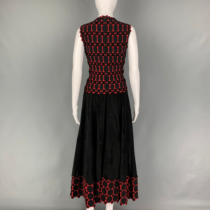 ALAIA Size 6 Black Red Viscose Blend Textured Sleeveless Long Dress