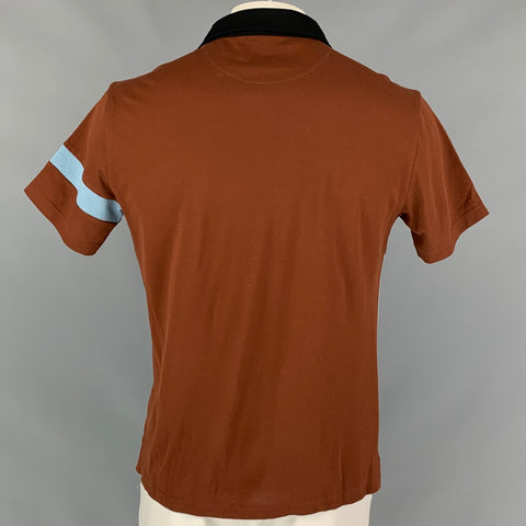 PRADA 2018 Size XL Brown & Blue Color Block Polo