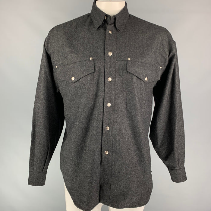 Vintage VERSACE JEANS COUTURE Size L Charcoal Wool Button Down Long Sleeve Shirt