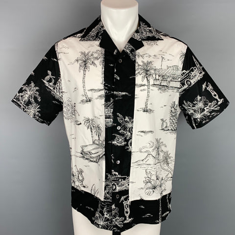 NO. 21 Talla S Camisa de manga corta de algodón con estampado blanco y negro