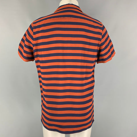 PAUL SMITH Size M Rust Navy Stripe Viscose Blend Short Sleeve Shirt