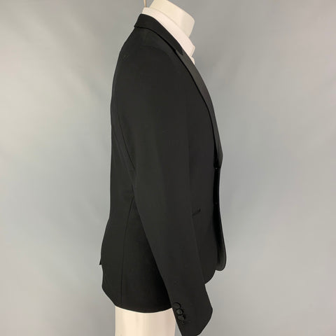 SANDRO Size 40 Black Wool Tuxedo Sport Coat