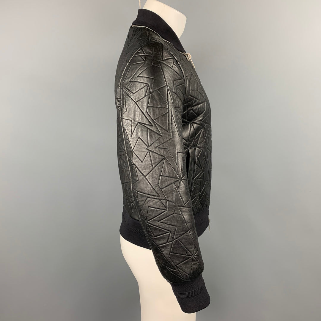 NEIL BARRETT Size S Black Quilted Leather Zip Up Bomber Jacket
