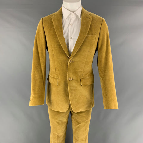 SAKS FIFTH AVENUE Size 40 Yellow Corduroy Notch Lapel Suit