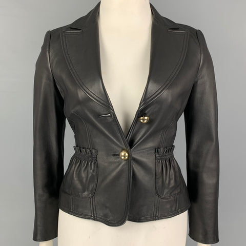 FERAUD Size 8 Black Leather Single Breasted Jacket