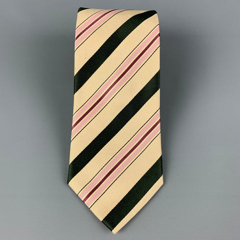 ERMENEGILDO ZEGNA for WILKES BASHFORD Beige Black Pink Diagonal Stripe Silk Tie