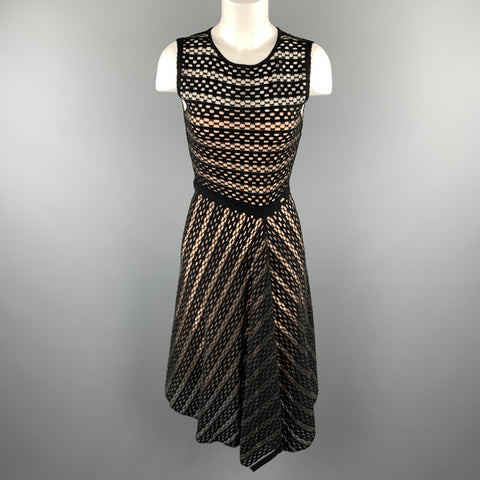 ESCADA Taille S Robe évasée sans manches en maille rayée noire