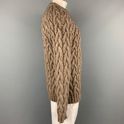 MICHAEL KORS Size XL Taupe Cable Knit Wool Blend Chunky Sweater