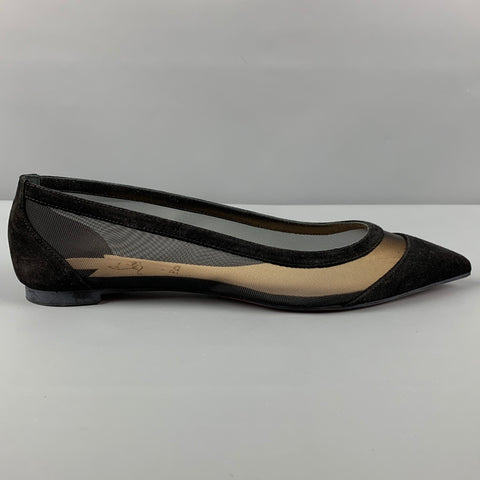 CHRISTIAN LOUBOUTIN Galativi Talla 7 Zapatos planos de ante negro con punta en punta