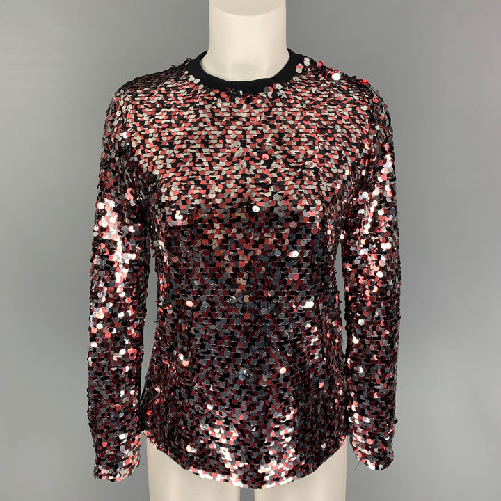 MCQ by ALEXANDER MCQUEEN Talla 2 Blusa de lentejuelas de poliamida roja plateada