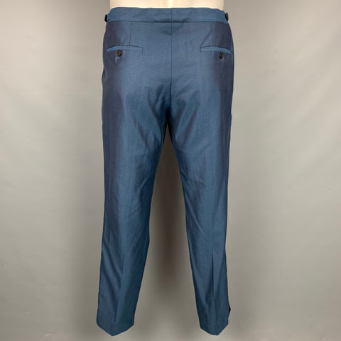 PAUL SMITH Size 46 Regular Steel Blue Wool / Cotton Tuxedo Suit