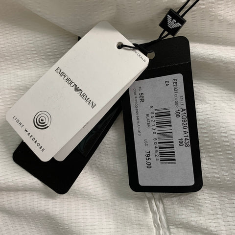 EMPORIO ARMANI Size 40 White Textured Polyester Double Breasted Sport Coat