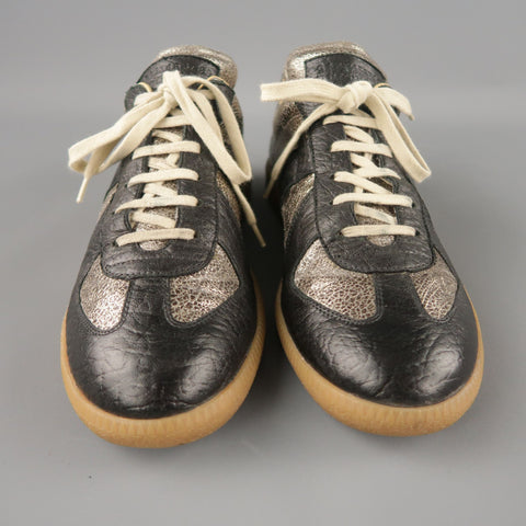 MAISON MARTIN MARGIELA Size 7 Black & Silver Low Top 'Replica' Sneakers
