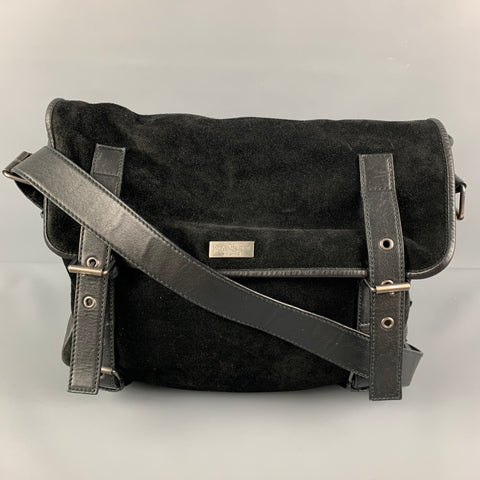 YVES SAINT LAURENT Black Suede Leather Satchel Shoulder Bag