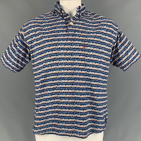 45rpm Size L Navy & Orange Floral Cotton Pop-Over Short Sleeve Shirt