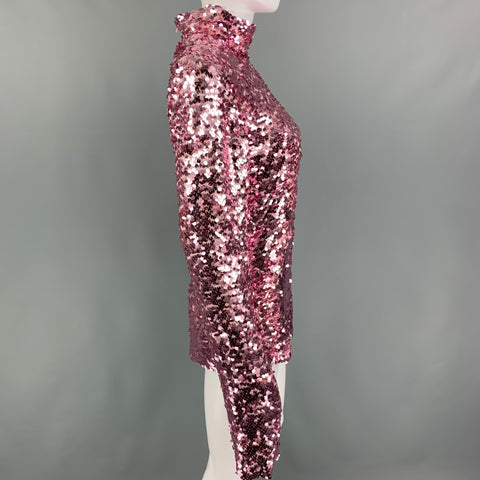 MSGM Size M Pink Viscose Sequined High Collar Dress Top