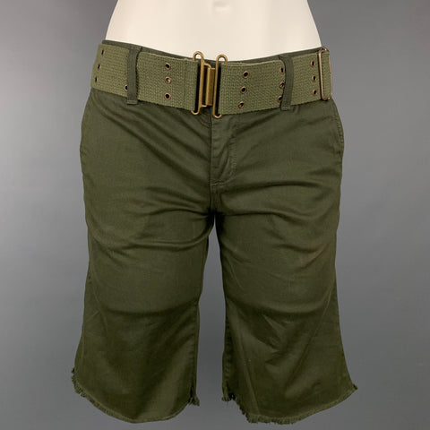 L'AGENCE Size S Olive Cotton Blend Belted Shorts