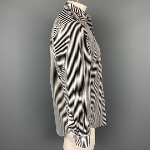 RALPH LAUREN Size M Black & White Stripe Cotton Nehru Collar Shirt