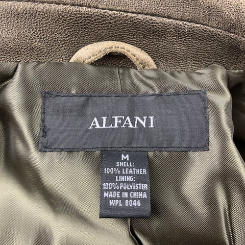 ALFANI Size M Taupe Distressed Leather Zipper Pockets Jacket
