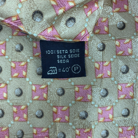 ERMENEGILDO ZEGNA Cravate En Soie Carrés Rose Beige
