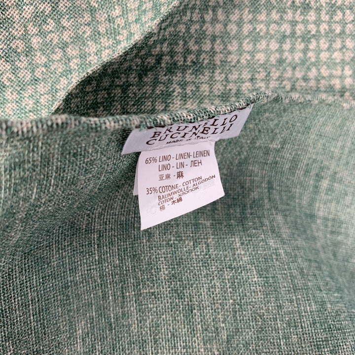 BRUNELLO CUCINELLI Pañuelo de bolsillo abstracto de lino/algodón verde y crema