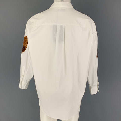 CHRISTIAN DADA FW 19 Size XS White Brown Embroidery Cotton Button Up Long Sleeve Shirt