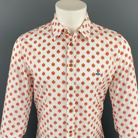 VIVIENNE WESTWOOD MAN Size M White & Brown Textured Cotton Long Sleeve Shirt