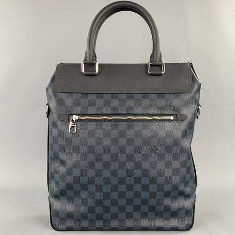 LOUIS VUITTON Sac fourre-tout Greenwich en toile avec bordure en cuir Damier noir et cobalt