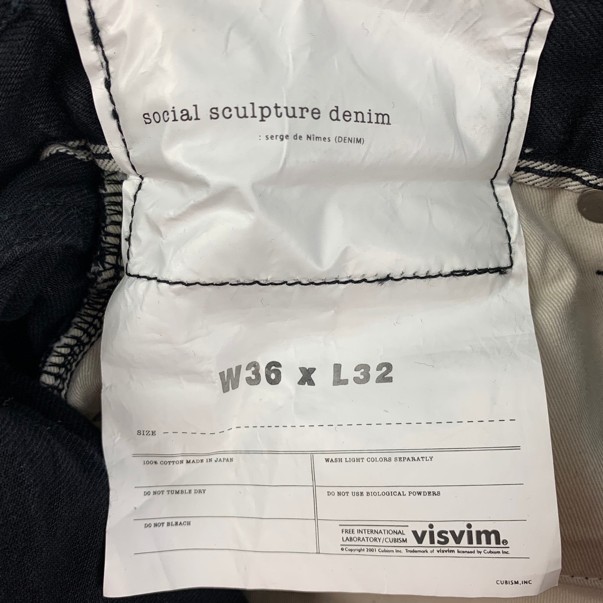 VISVIM Social Sculpture 16 CMYK Size 36 Black Selvedge Denim Jeans