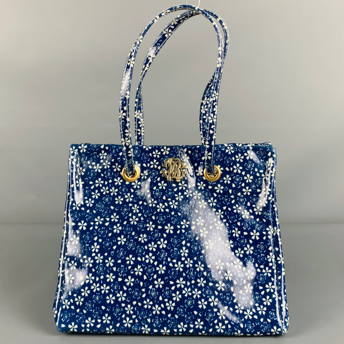 ROBERTO CAVALLI Blue White Floral Tote Handbag