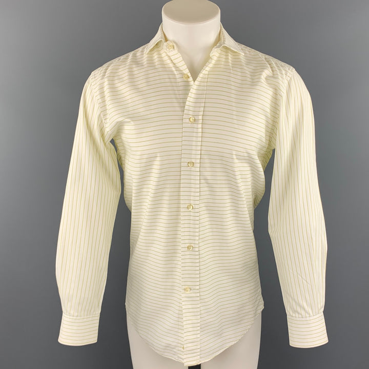 ETRO Size S White Horizontal Stripe Cotton Button Up Long Sleeve Shirt