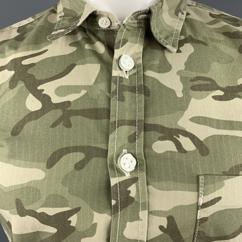 COMME des GARCONS HOMME PLUS Size S Olive Camouflage Cotton Short Sleeve Shirt
