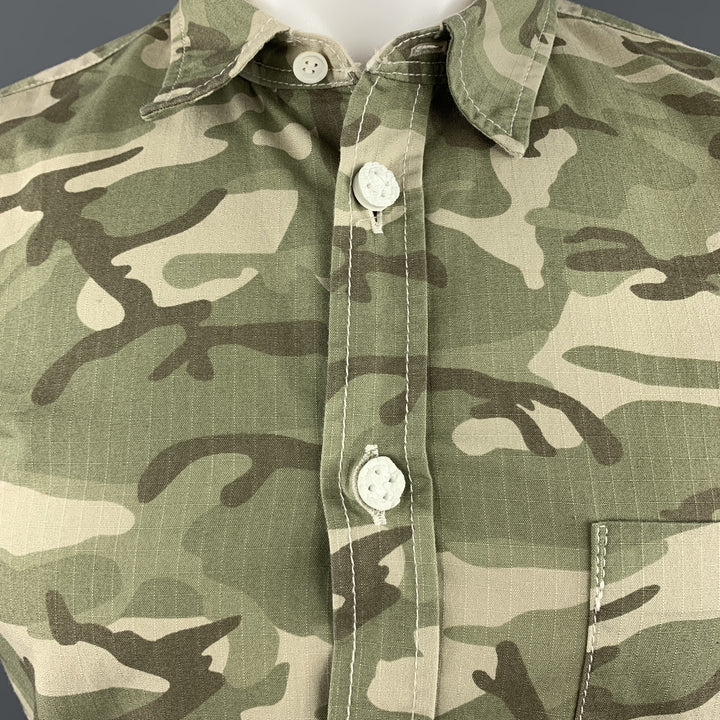 COMME des GARCONS HOMME PLUS Size S Chemise à manches courtes en coton camouflage olive