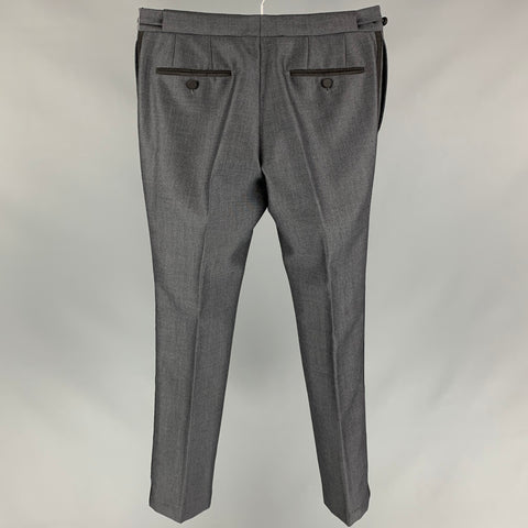 BURBERRY PRORSUM Size 32 Slate Grey Stripe Wool Tuxedo Dress Pants