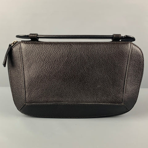 HOLLY CARDWELL Black Leather Grosgrain Clutch